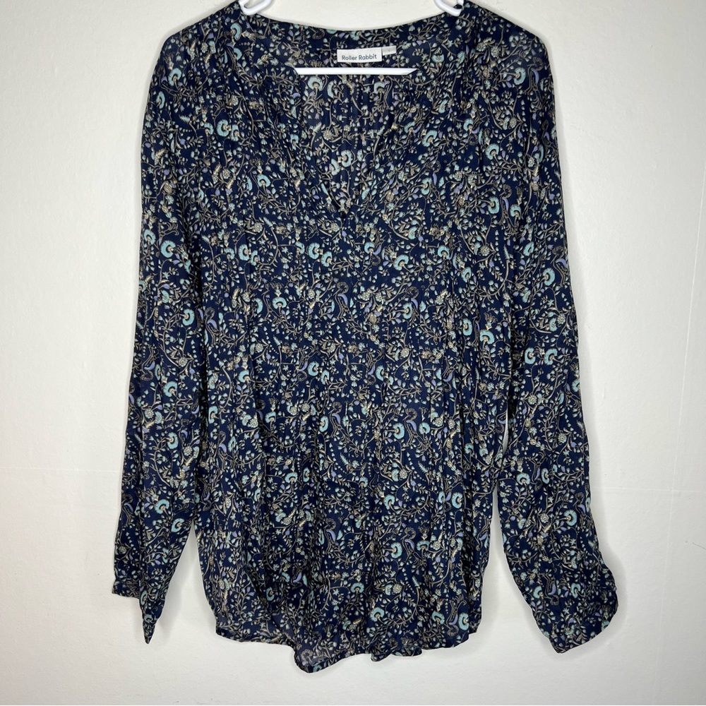 Roller Rabbit Floral V-Neck Blouse Sz L